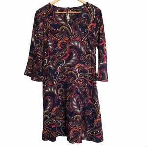 Banana Republic Paisley Scoopneck Dress 3/4‎ Sleeve Size 6 Boho